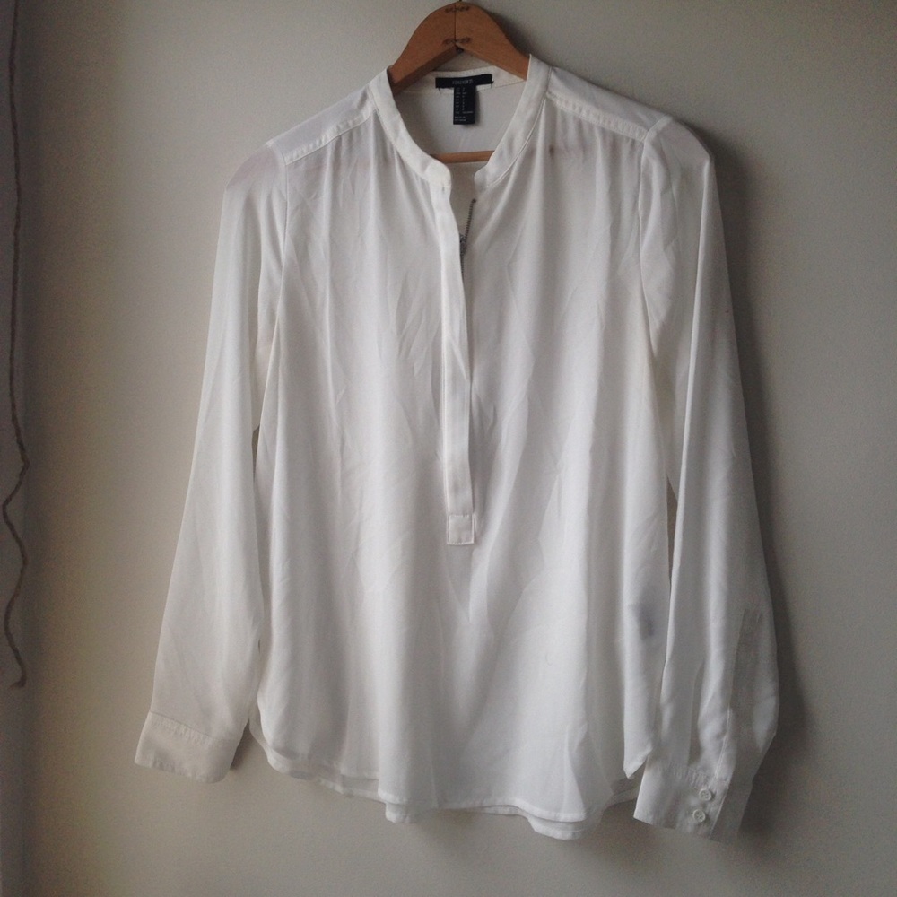 SOLD : Sheer White Zip Down Blouse