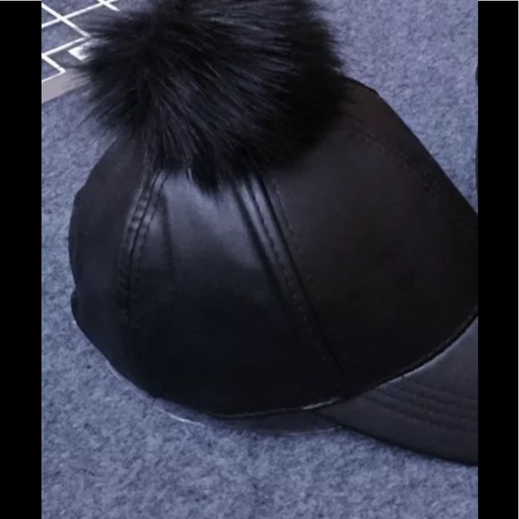 Vegan Leather Pom Pom Baseball Hat - Picture 3 of 4
