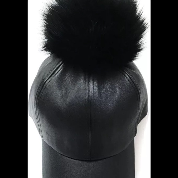 Vegan Leather Pom Pom Baseball Hat - Picture 4 of 4