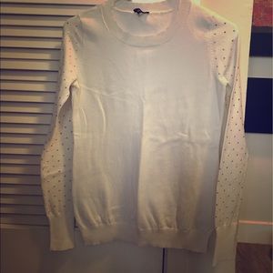 Express studded sleeve sweater in cream.