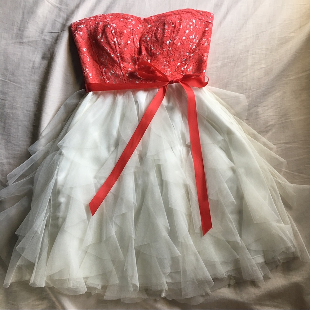 Coral and White Short Formal Dress