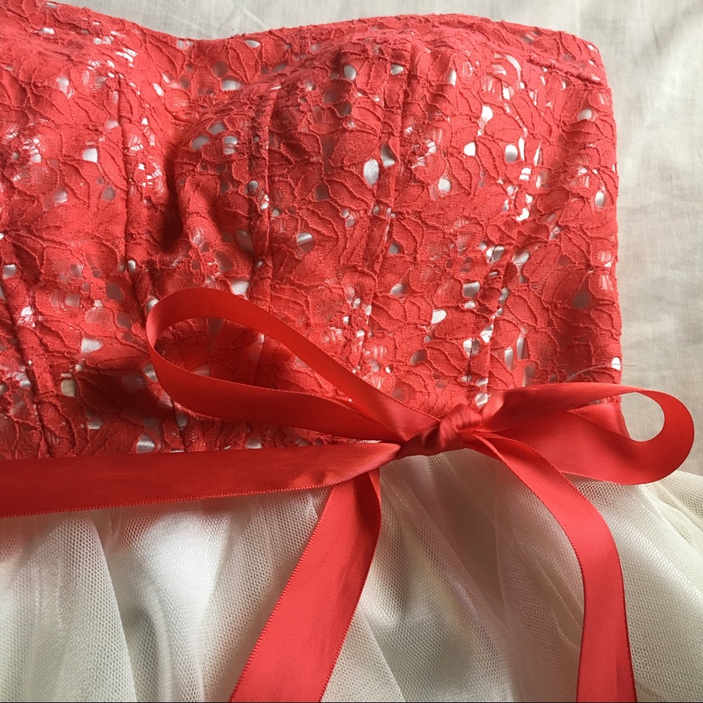 Coral and White Short Formal Dress - Picture 2 of 5