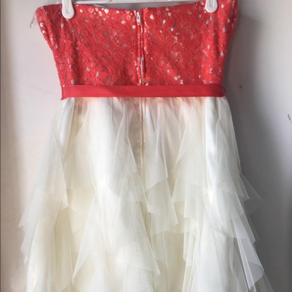 Coral and White Short Formal Dress - Picture 4 of 5