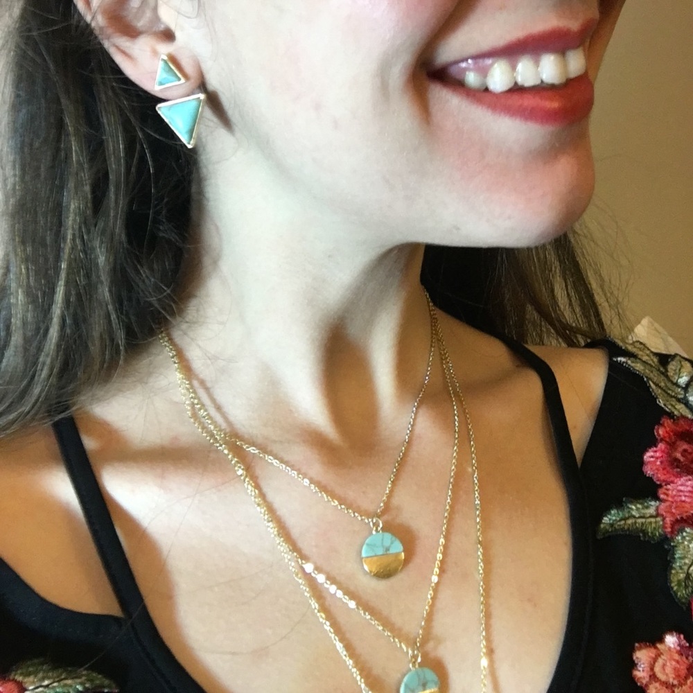 Turquoise double triangle jacket earrings