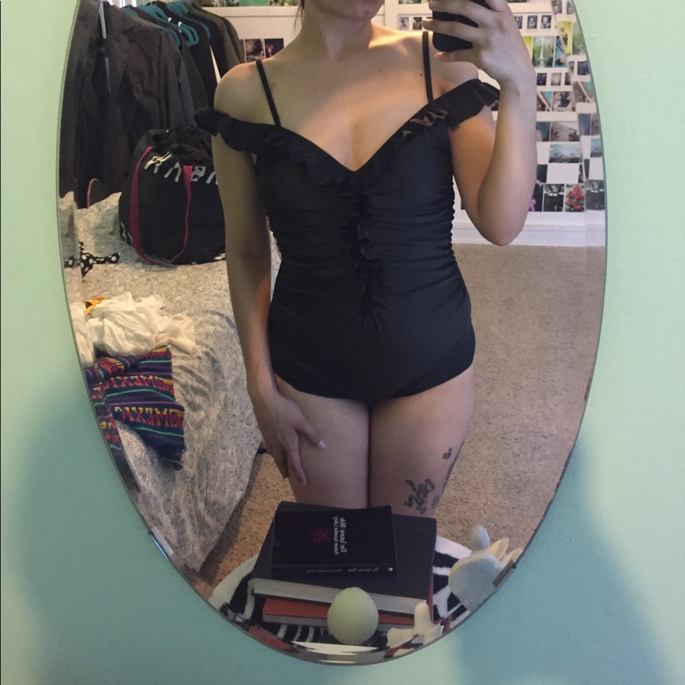 Black off the shoulder swimsuit