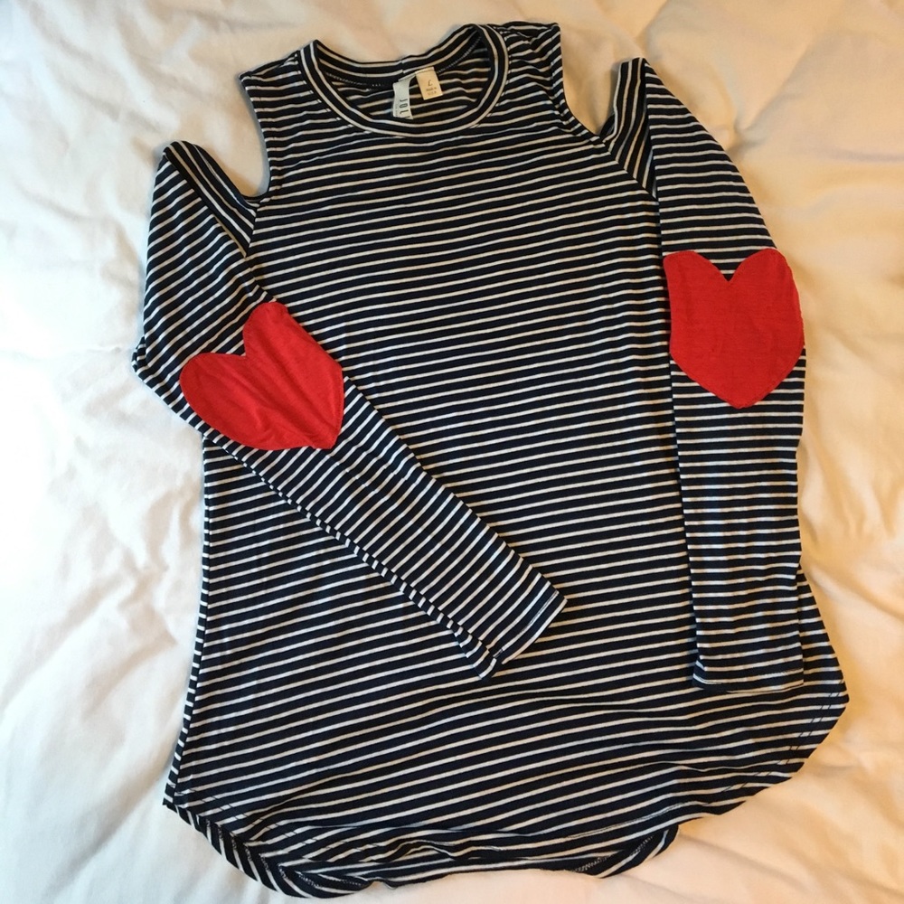Blue striped "cold shoulder" tee