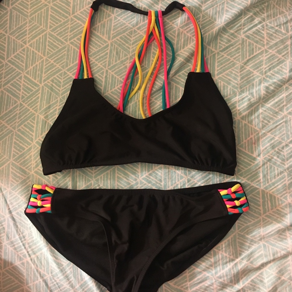 Black and neon multicolored bikini set