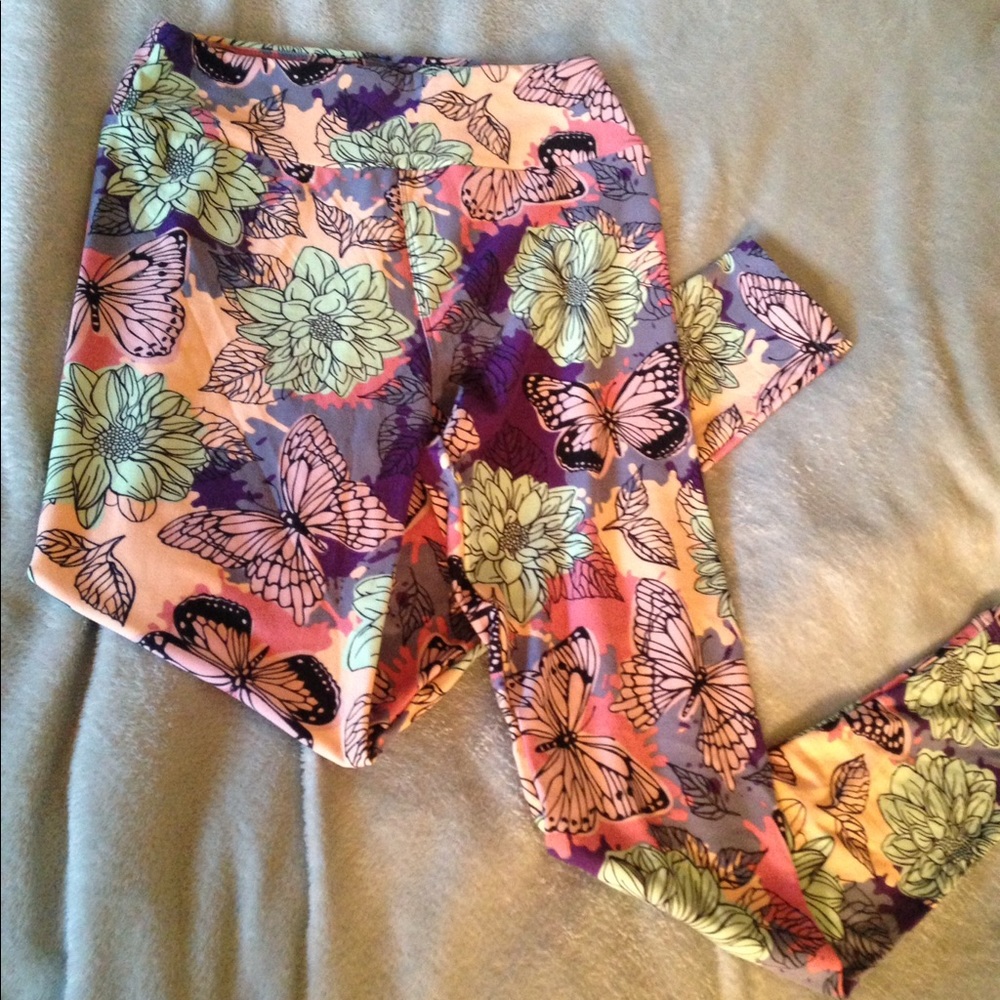 Lularoe Unicorn OS Flower Butterfly Leggings NWOT