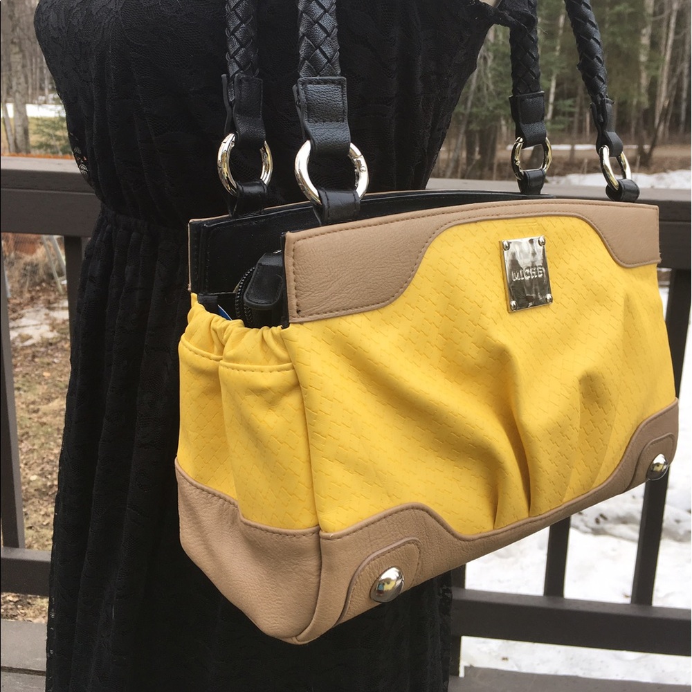 Miche yellow, tan and black bag