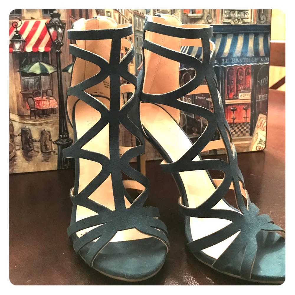 Sexy Dark Green Laser Cut Heeled Sandals