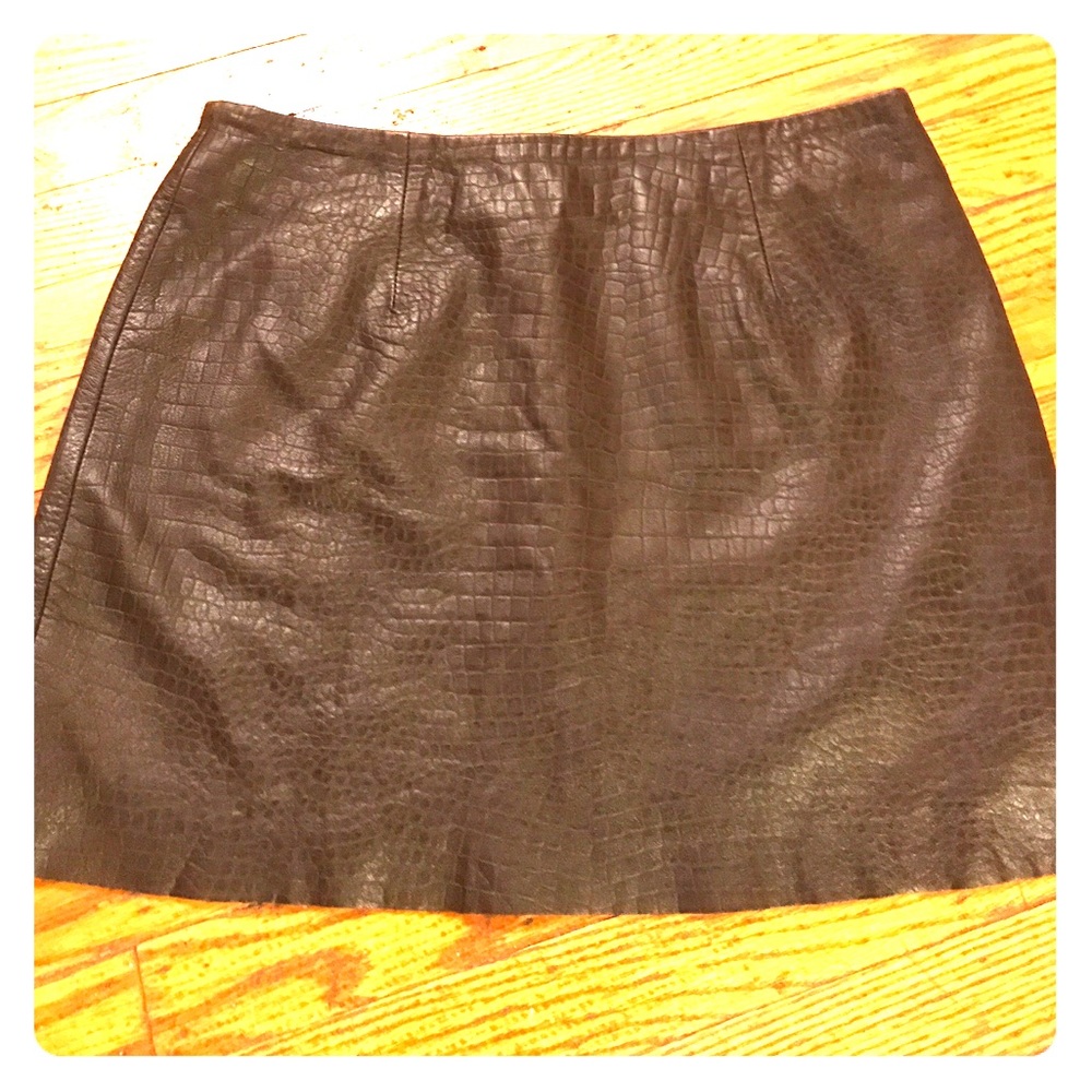 Brown Croc-Embossed Leather Mini Skirt