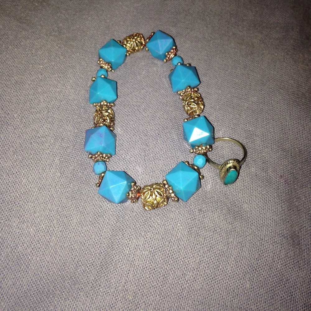 Cute blue bracelet and ring set