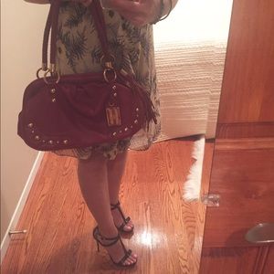 Bebe Red leather Studded  Satchel Bag. Preowned