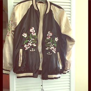Reversible embroidered satin bomber jacket