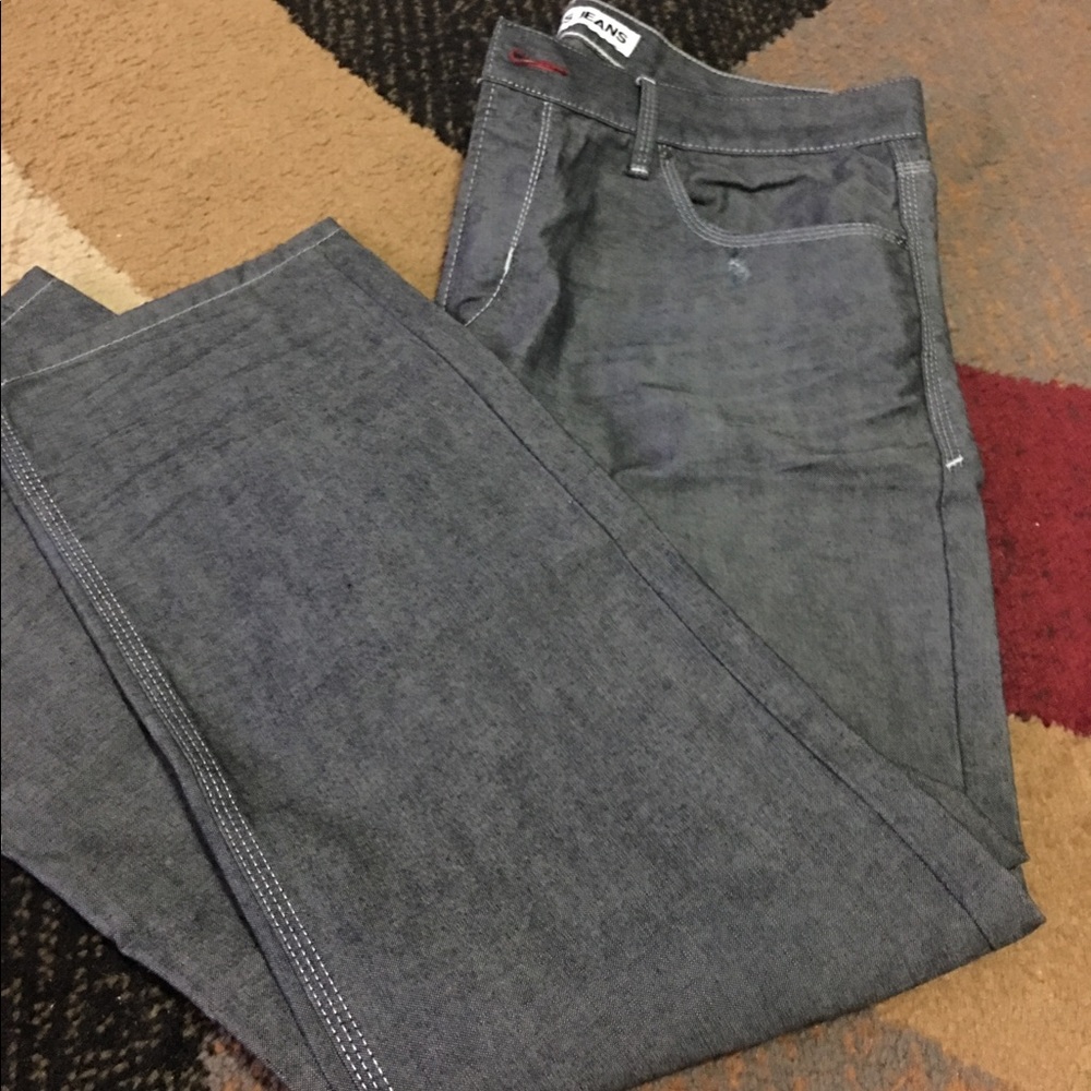 Gray Rocco slim fit, straight leg Express jeans.