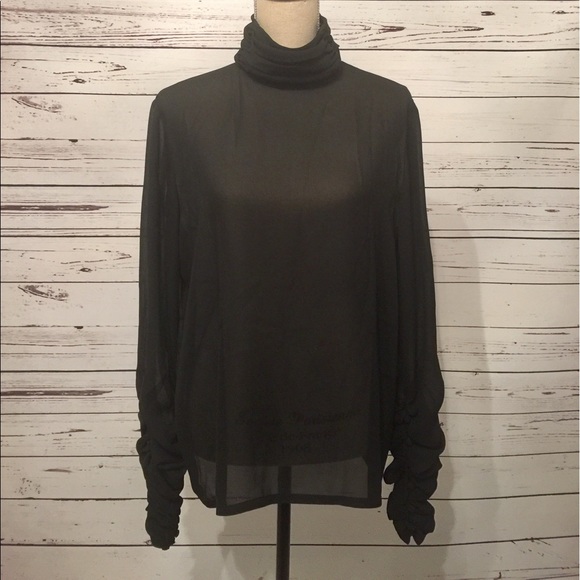 Vintage 90s Sheer Witchy Rouched Flowy Turtleneck - Picture 1 of 7
