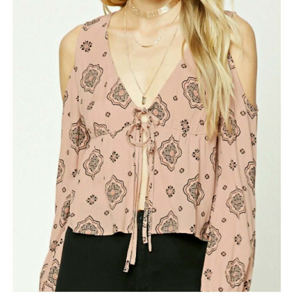 Mauve/dusty pink ornate print tie front top