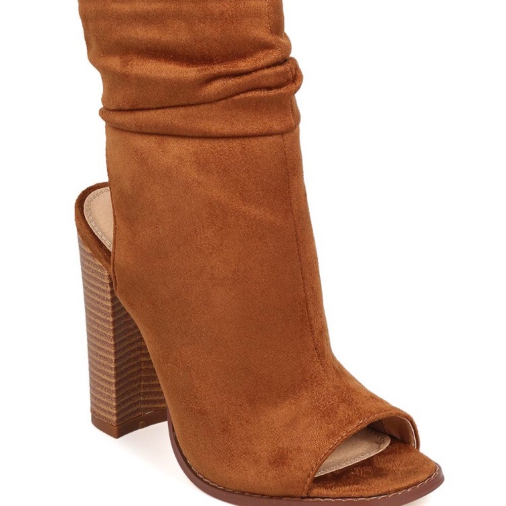 NEW Suede Peep Toe Cutout Heel Slouch Bootie