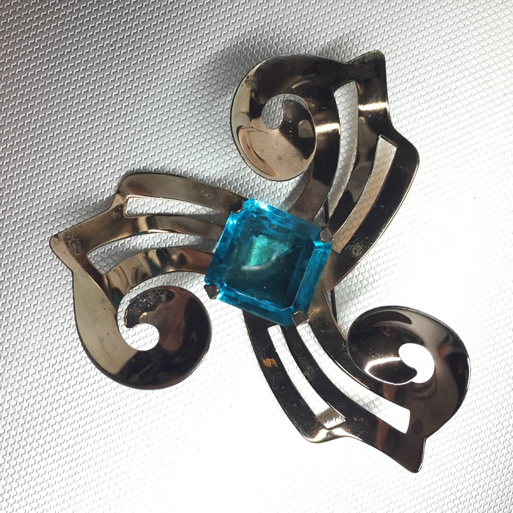 1940's Retro Vintage Huge Rhinestone Brooch