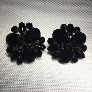 Vintage Gorgeous Huge Black Rhinestone Earrings