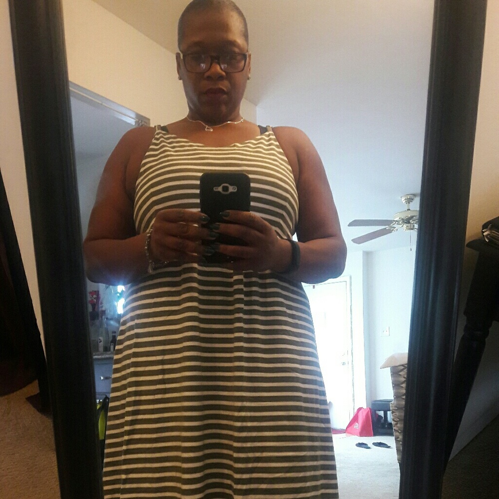 Green white striped summer dress