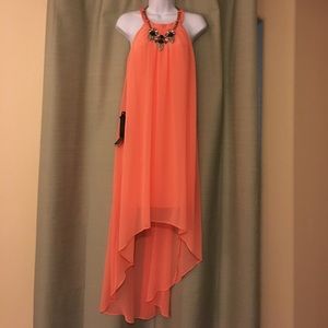 Gorgeous coral summer Bebe high low dress. NWT.