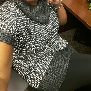 Cowl neck stone gray and white sweater