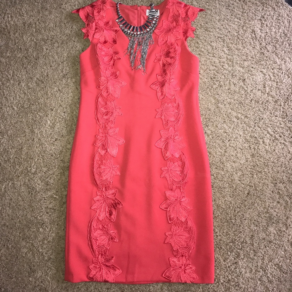 NWOT Coral embroidered patch dress
