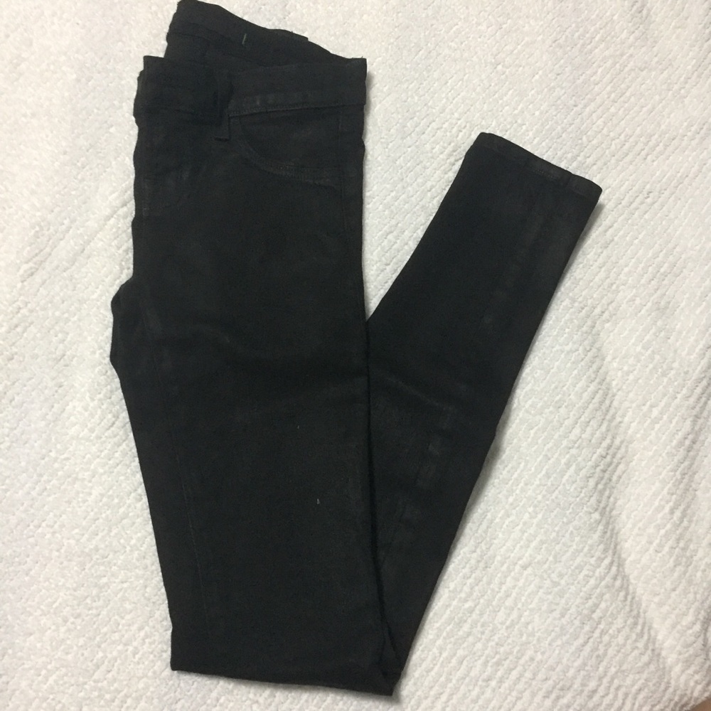 J-Brand Black Coated Sateen Skinny Jeans (Size 23)