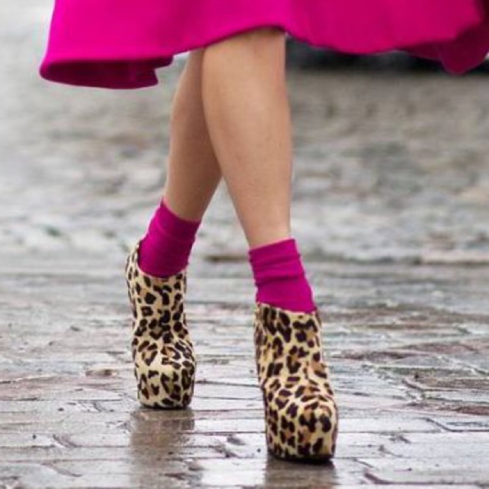 Bebe animal print platform boot
