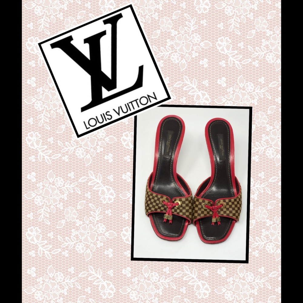 Luis Vuitton Damier Ebene Pony Hair Slide Sandals