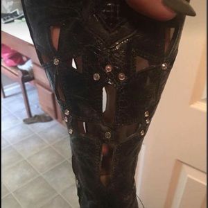 Black python corral boots