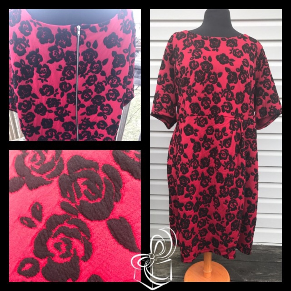 NWT Red Dress with Black Rosettes