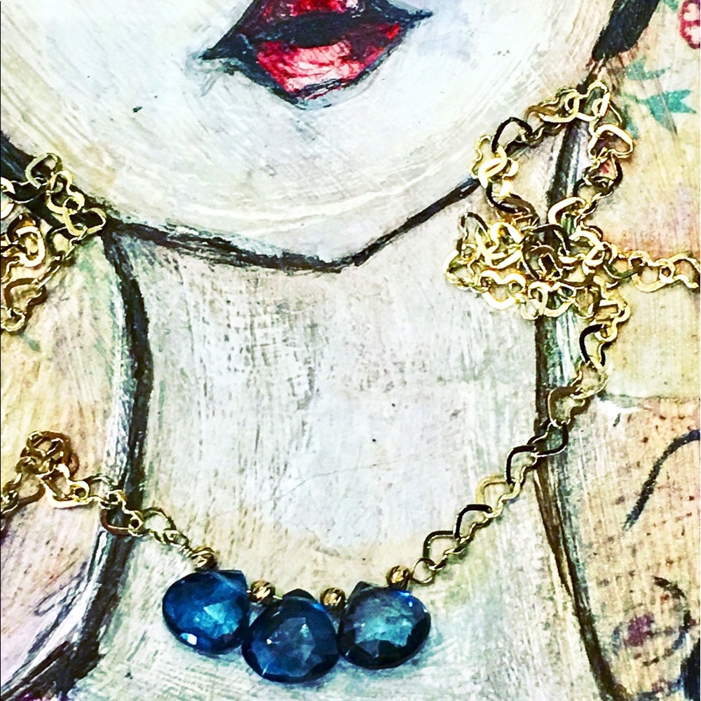 Handmade 14k gold necklace with blue topaz gems - Picture 1 of 7