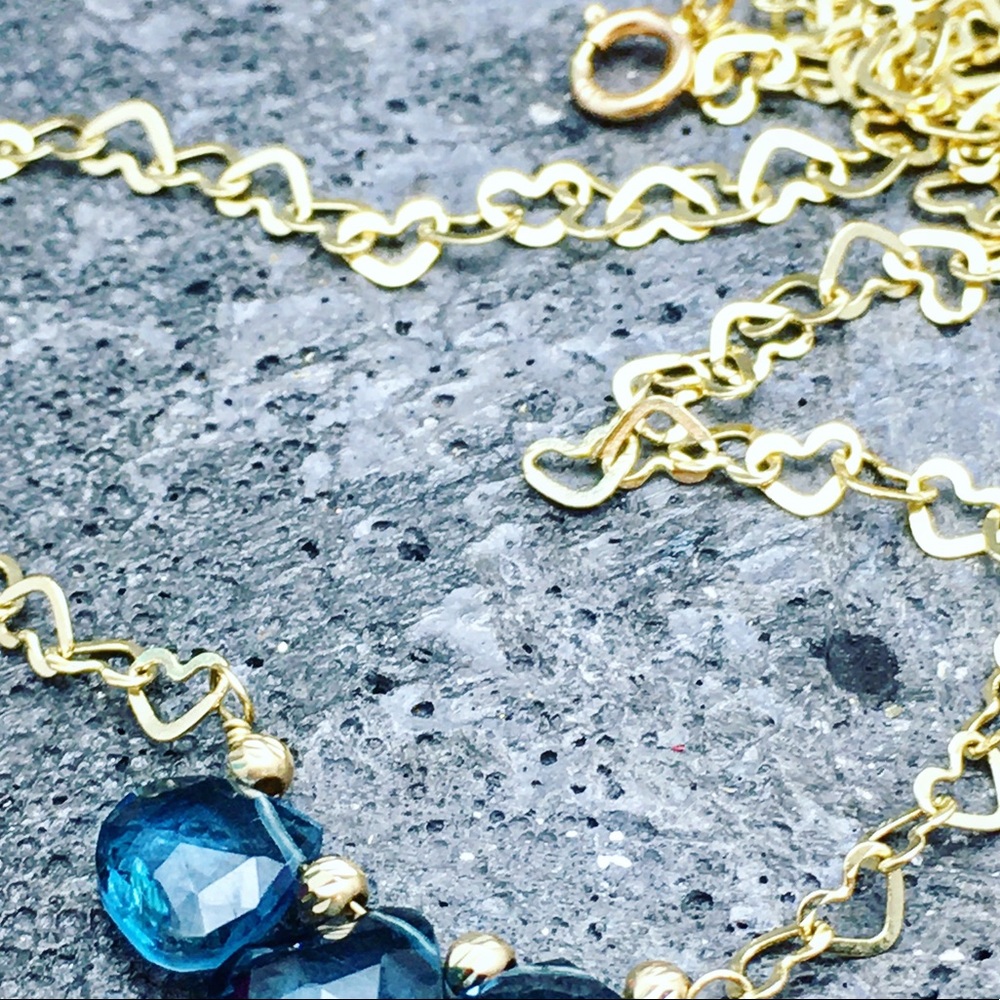 Handmade 14k gold necklace with blue topaz gems - Picture 6 of 7