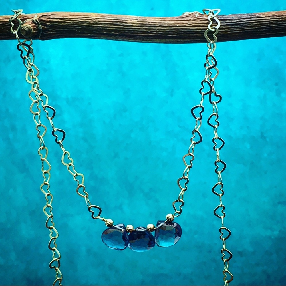 Handmade 14k gold necklace with blue topaz gems - Picture 7 of 7