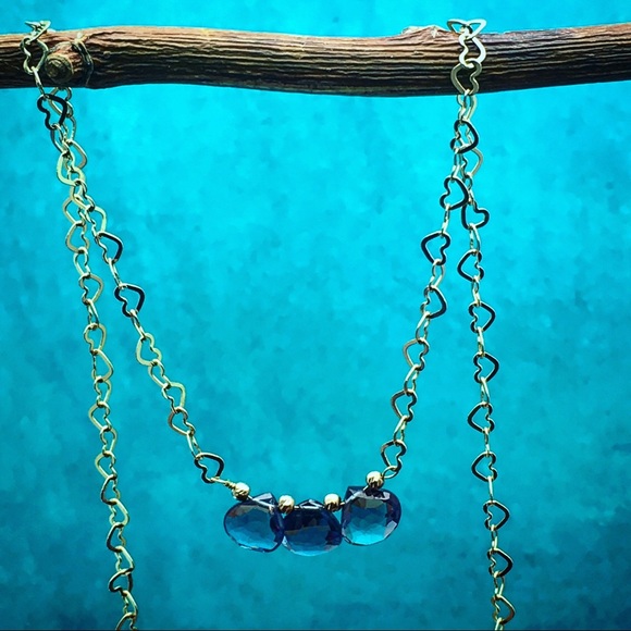 Handmade 14k gold necklace with blue topaz gems - Picture 7 of 7