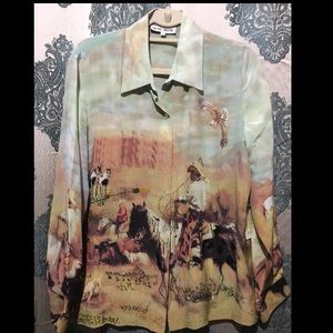 New Nicole Taylor Cowboy Beaded Button Down Blouse