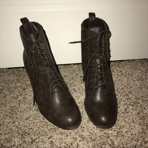 Breckelles Dark Brown Faux Leather Lace Up Booties
