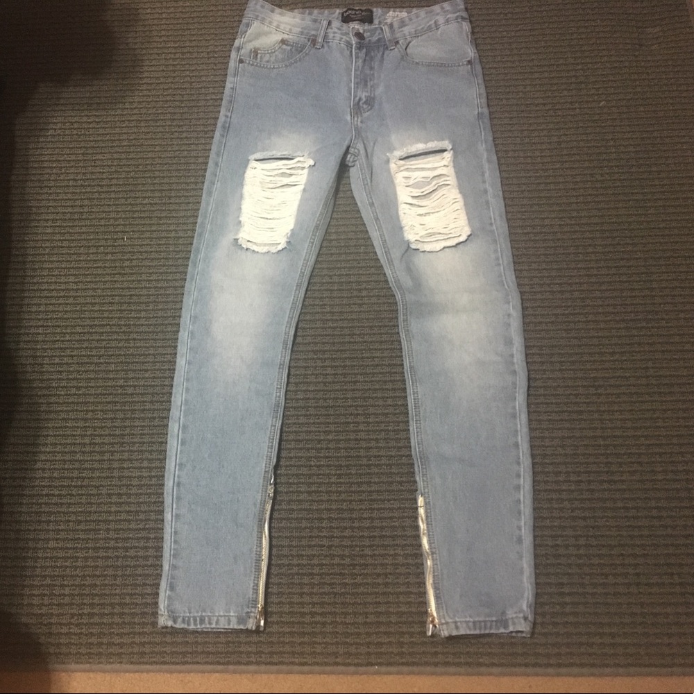 distressed denim jeans