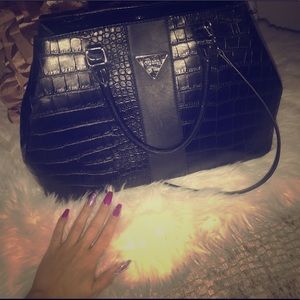 Guess Purse HUGE leather black snakeskin Crossbody