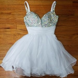 LaFemme Bejeweled Short Chiffon Dress