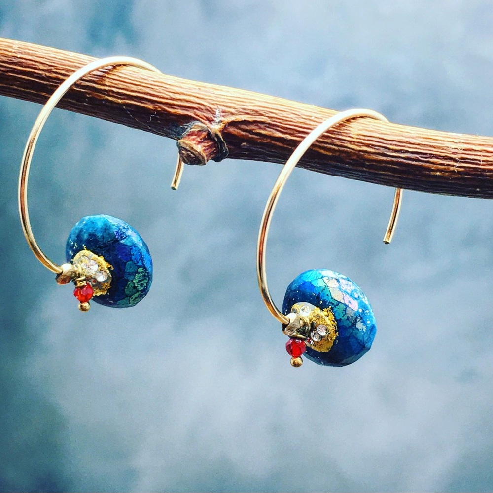 Sale Handmade hoops with blue chrysocolla - Picture 2 of 5