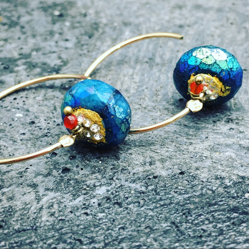 Sale Handmade hoops with blue chrysocolla - Picture 3 of 5