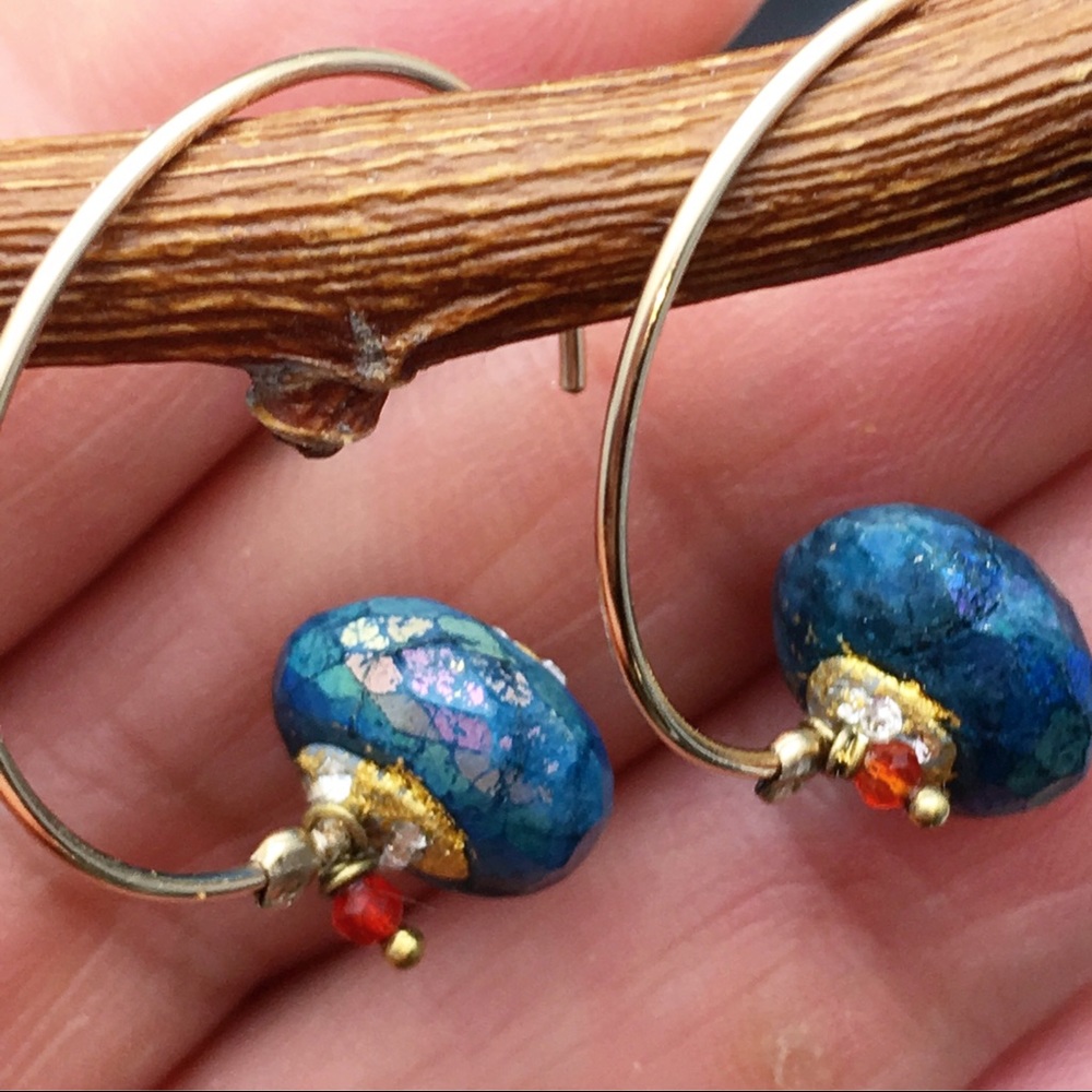 Sale Handmade hoops with blue chrysocolla - Picture 4 of 5