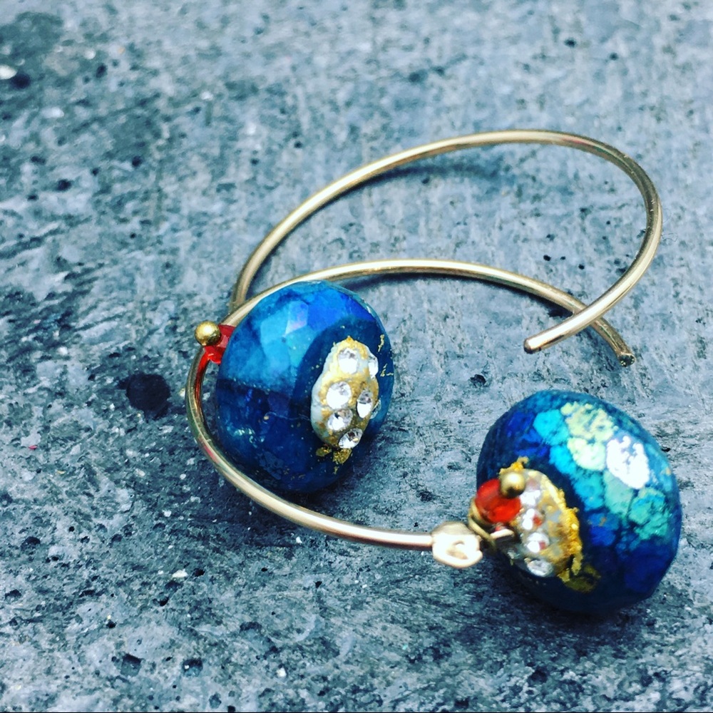 Sale Handmade hoops with blue chrysocolla - Picture 5 of 5
