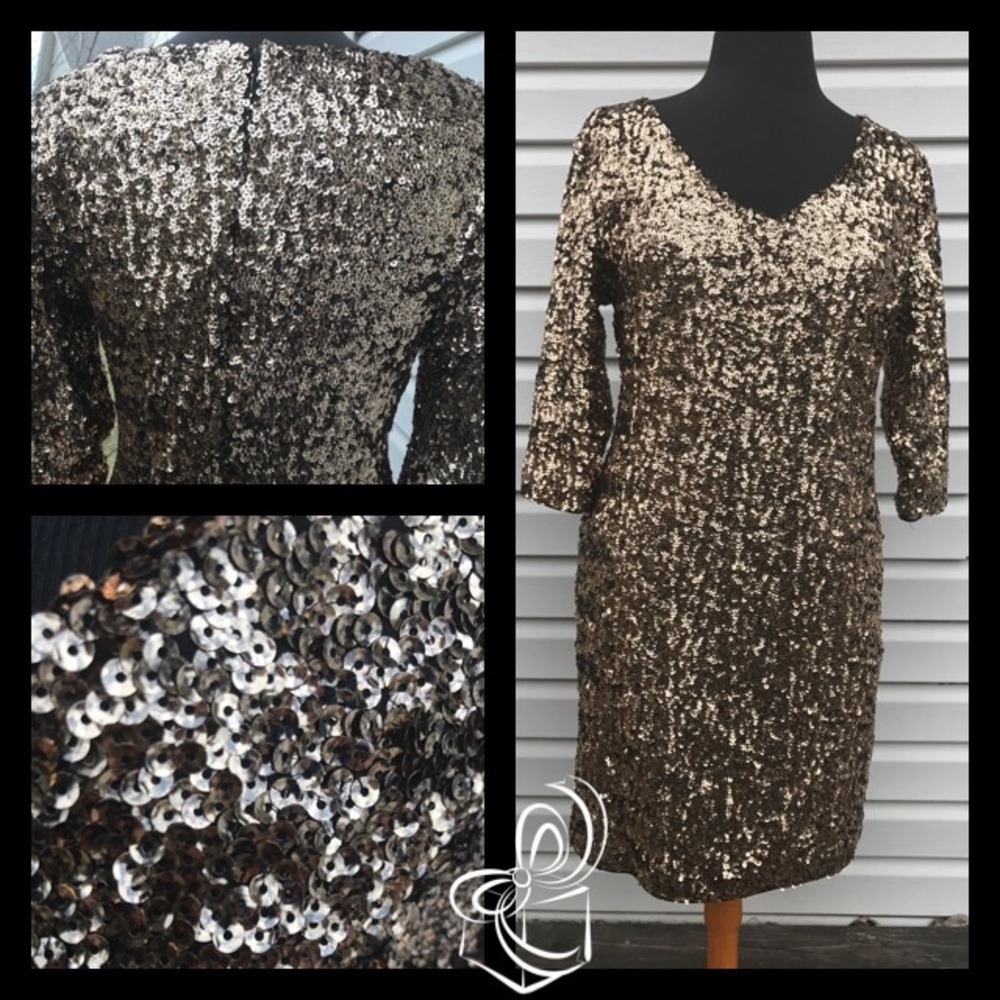 NWT Gold Sequin V Neck Dress