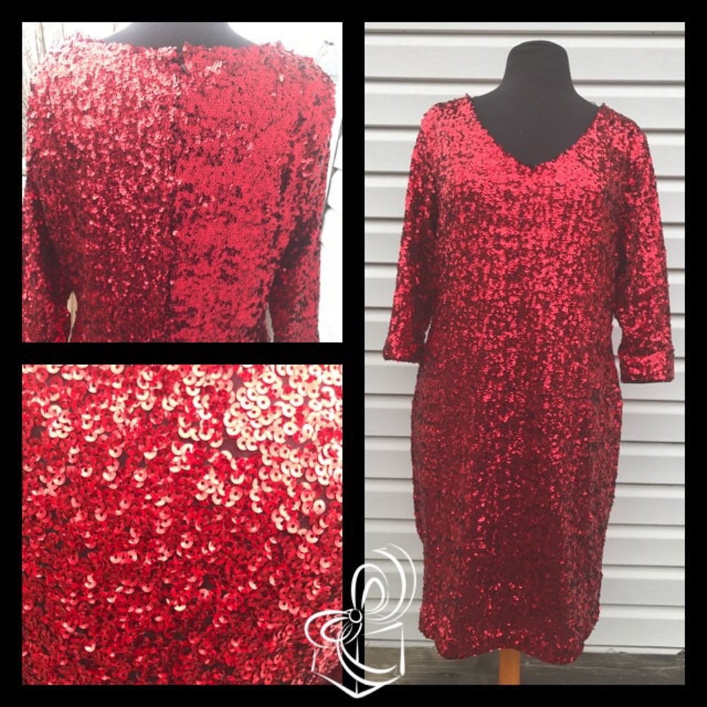 NWT Red Sequin V Neck Misses Dress