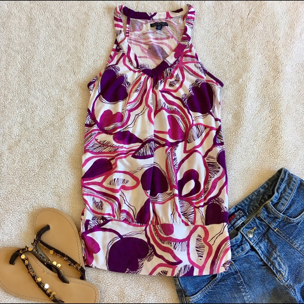 American Eagle purple and white v neck tunic top