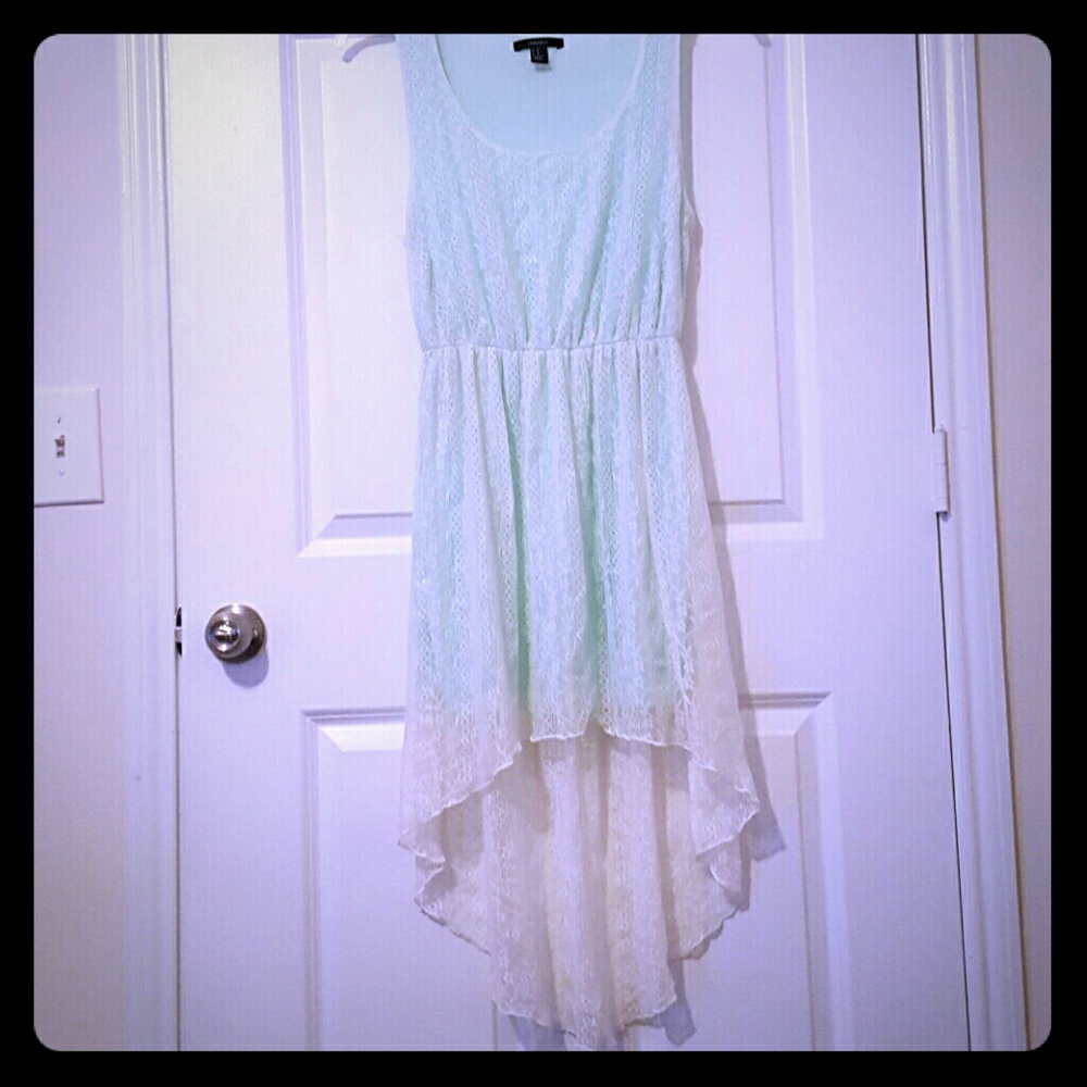 White lace and mint high-low dress